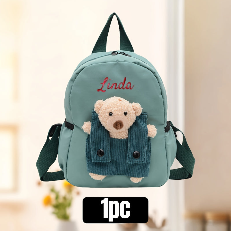 ANLEWO Personalized Teddy Bear Backpack with Custom Name - Cute Plush Backpack with Heart Cutouts & Adjustable Straps, Zipper Closure, Lightweight School Bag for Girls, Boys, Birthday Gifts (Pink, Blue, Red, Green, Black, Yel
