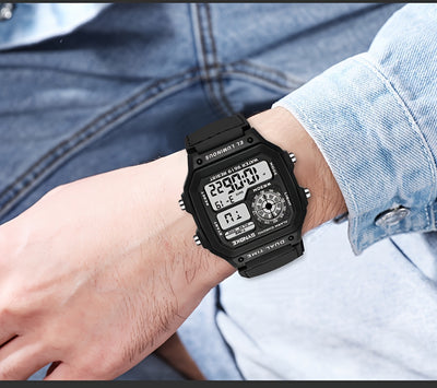 SYNOKE Men's Digital Sports Watch - Shockproof, Luminous Display with Stopwatch & Alarm, Nylon Strap