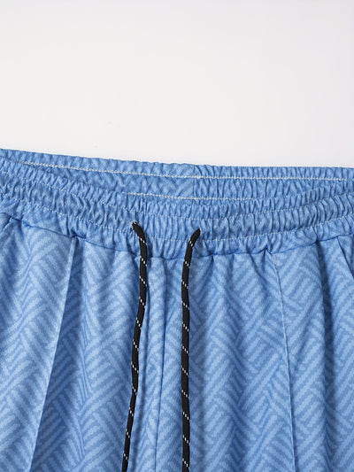 تي شيرت رجالي بأكمام قصيرة + شورت بدلة رياضية كاجوال باللون الأزرق