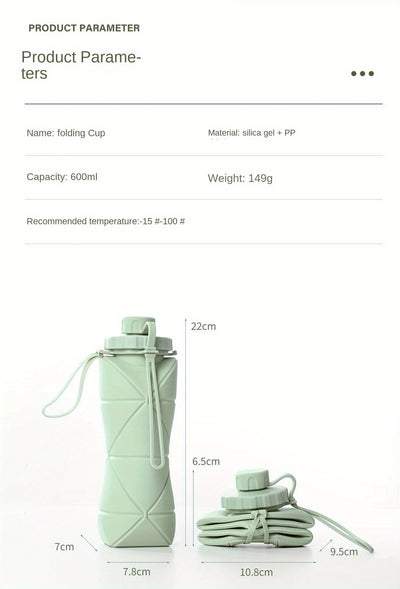 Foldable Silicone Insulated Tumbler - Large Capacity, Portable Water Bottle with Lid and Strap, Ideal for Outdoor, Travel, and Sports Use, Hand Wash Only, Outdoor Hydration|Foldable Water Bottle|Durable Insulation