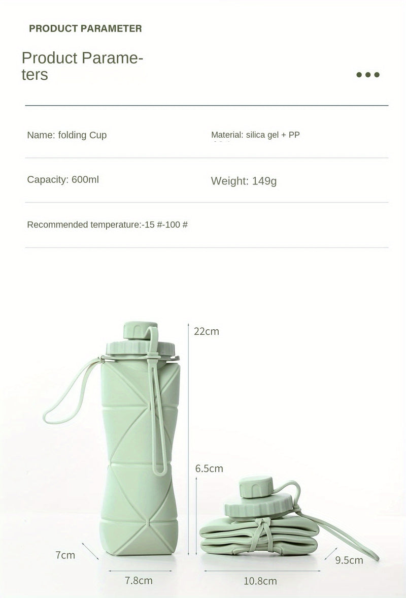 Foldable Silicone Insulated Tumbler - Large Capacity, Portable Water Bottle with Lid and Strap, Ideal for Outdoor, Travel, and Sports Use, Hand Wash Only, Outdoor Hydration|Foldable Water Bottle|Durable Insulation