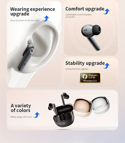 ACER HiFi High-definition Stereo Sound TWS Wireless Earbuds with Call Noise Cancellation, Long Standby Time, Dual Core 5.4 Wireless Chip, HIFI Grade Stereo Sound, Lightweight Touch Design, Fashionable Design, Comfortable for