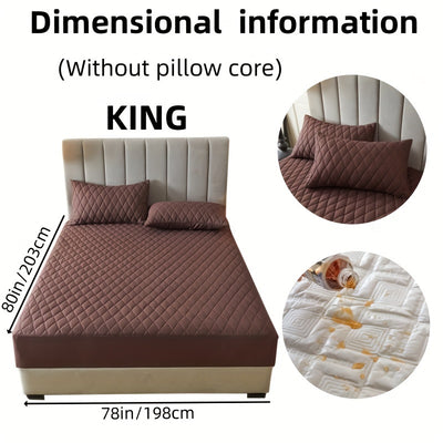 2/3pcs Set of Quilted Waterproof Bed Cover in Multiple Colors, Waterproof Mattress Protector, Bed Cover And Pillowcase Set, Non-Slip Full Coverage Bed Cover.