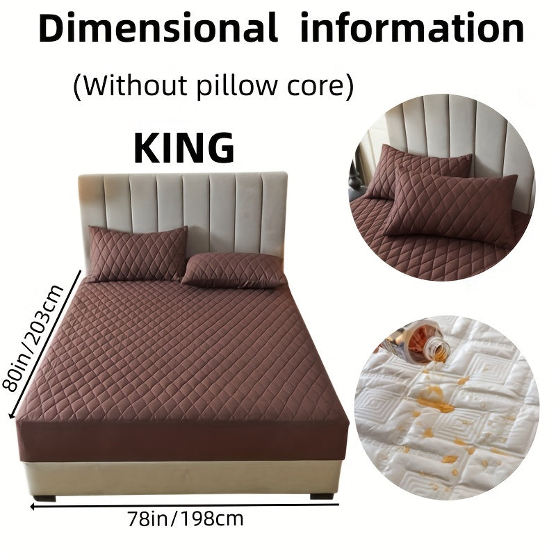 2/3pcs Set of Quilted Waterproof Bed Cover in Multiple Colors, Waterproof Mattress Protector, Bed Cover And Pillowcase Set, Non-Slip Full Coverage Bed Cover.