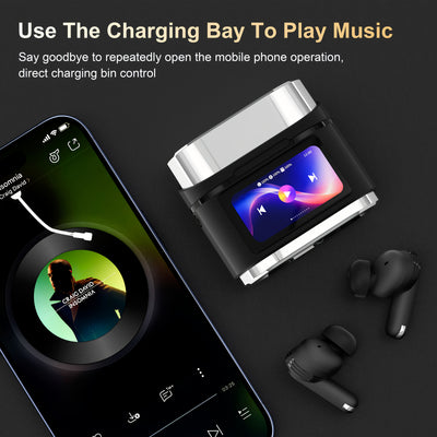 Active Noise-Canceling Headphones with Smart Digital Display Touchscreen, Wireless Earbuds Compatible with iPhone And Android, True Wireless TWS Headphones Featuring Six Microphones for Perfect Calls, Voice Control, Gaming Ti