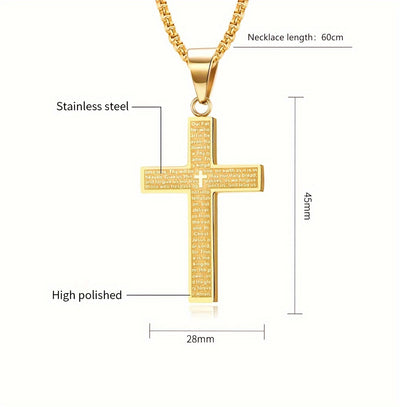 1pc Men'S & Women'S 304 304 304 304 Stainless Steel Cross Pendant Necklace - Heavy-Duty 304 304, 304 304 Stainless Steel, Golden/Tan, Golden-Tone Cross with & Cross Design, Durable Everyday Jewelry for Men & Women, Stylish La