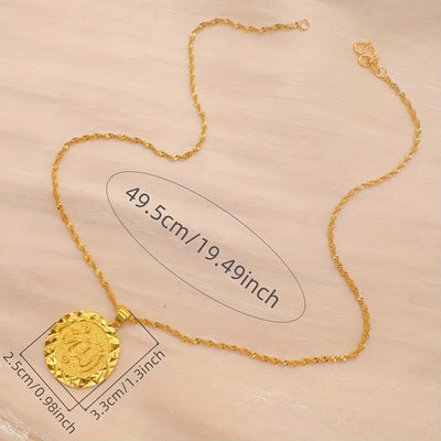 Golden retro Muslim style pendant necklace for women, fashionable jewelry.