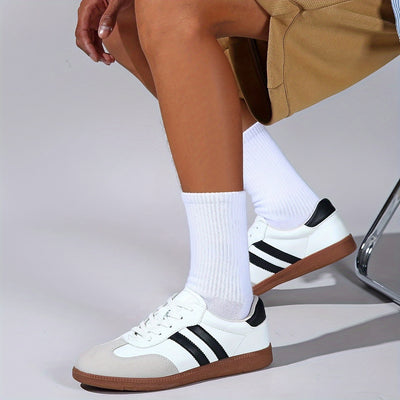 Women's Striped Pattern Flat Sneakers, Casual Lace Up Outdoor Shoes, Comfortable Low Top Shoes