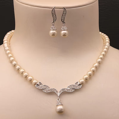 Luxury Glass Imitation Pearl Earrings and Necklace Set for Girls - Three-Piece Beige Jewelry Collection, Elegant Party Jewelry, Perfect for Girls' Accessories, For Teenager, For Teenager