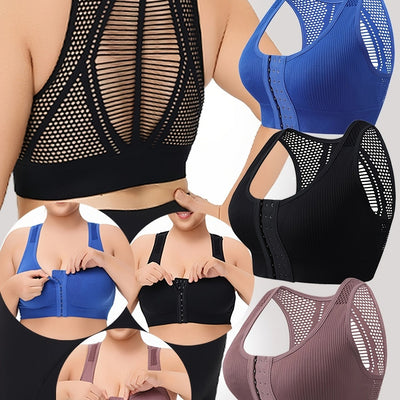 New Cross-Border Plus-Size Sports Bras with Breathable Mesh, Strong Support, Wire-Free, Seamless Design, Available in a Set of Three.
