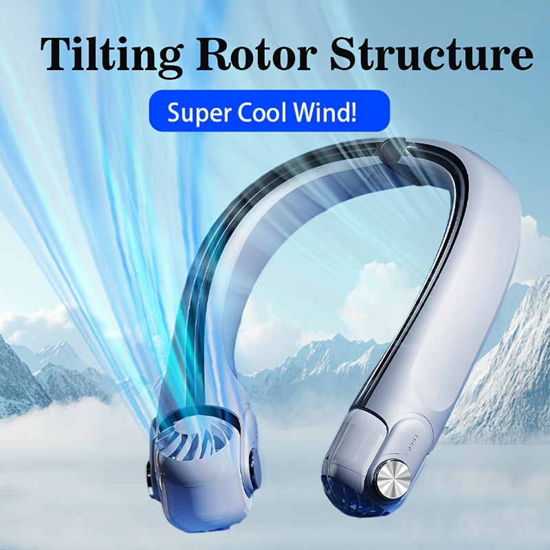 1pc 2025 New Portable Neck Fan, Bladeless Fan, Upgraded with Rotatable Airflow Direction, 360° Surround Outlet, Wearable Neck Fan Rechargeable, Perfect for Outdoor, Sports, Camping, Travel Use