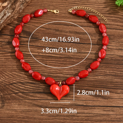 1pc Red Glass Bead Necklace with Heart Pendant - Elegant & Sexy Glossy Beads, Valentine's Day Gift for Women, Party Jewelry, Year-Round Wear, Special Occasion Jewelry, Glamorous Jewelry, Highquality Jewelry, Beaded Jewelry, R