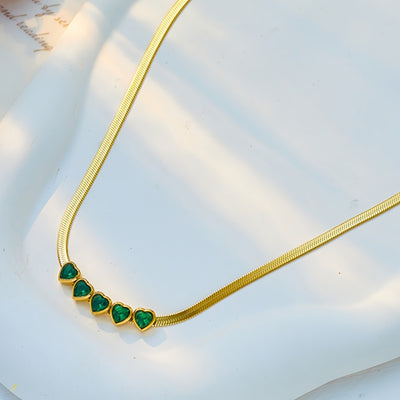 Elegant & Luxurious Golden-Tone Stainless Steel Necklace for Women - Multi-Green Heart Pendant Bohemian Style Jewelry, Durable Tarnish-Resistant Design for Weddings, Vacations, Daily Wear, Parties - Perfect Gift for Her, Char