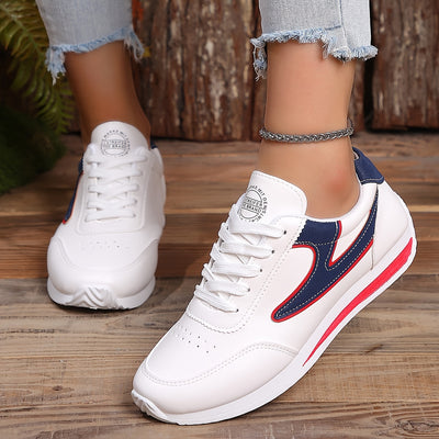 Women's Contrast Color Trainers, Fashionable Lace Up Soft Sole Sports Shoes, Comfy Outdoor Walking Students Sneakers