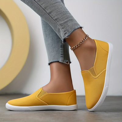 Women's Simple Solid Color Canvas Shoes, Casuals Slip On Outdoor Shoes, Lightweight Low Top Shoes