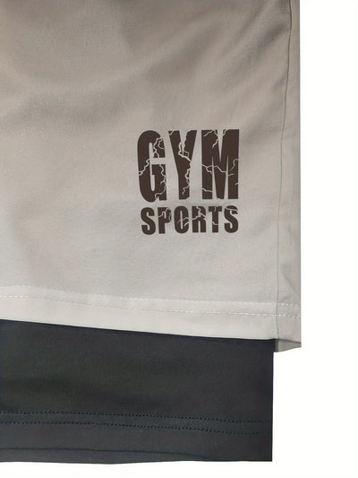 2-in-1 Double Layer Ombre Shorts - High Stretch, Drawstring Waist, Side Pocket, Breathable, Quick-Drying, Comfortable, Mens Sports Shorts for Summer Gym Workout, Training, and Fitness - GYM Pattern Print, Bull Design