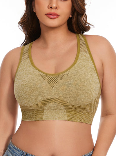 3pcs Plus Size Sports Bras, Polyamide Blend, Hollow Mesh Design, Low Support, Removable Padding, Crew Neck, Medium Stretch, Knit Fabric, with Casual Wear for Women'S Activewear