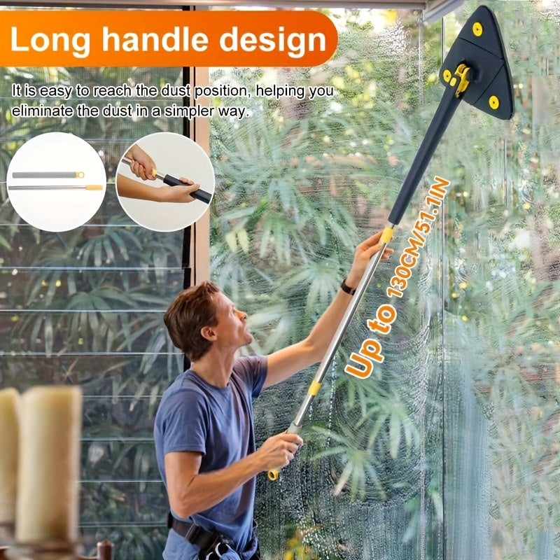 6pcs Triangle Wet and Dry Mop Set with 5 Microfiber Pads, 360° Rotating Stainless Steel Handle, Multi-Functional for Bathroom, Kitchen, Living Room - Ideal for Bathtub, Tile, Wall, and Glass Cleaning