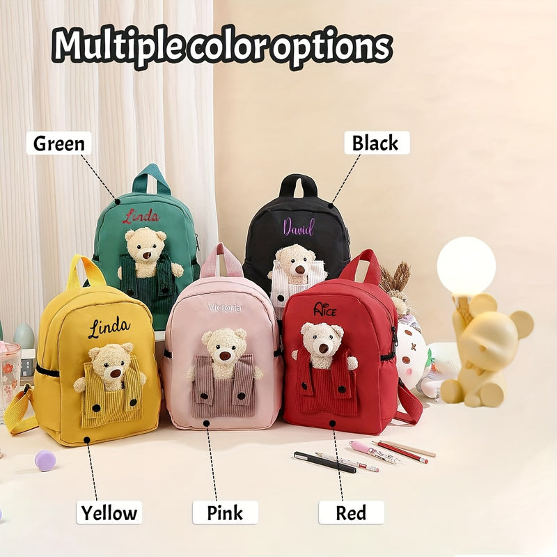 حقيبة ظهر ANLEWO على شكل دب تيدي شخصي مع اسم مخصص - حقيبة ظهر قطيفة لطيفة مع فتحات على شكل قلب وأشرطة قابلة للتعديل، وإغلاق بسحاب، حقيبة مدرسية خفيفة الوزن للبنات والأولاد وهدايا عيد الميلاد (وردي، أزرق، أحمر، أخضر، أسود، أصفر)