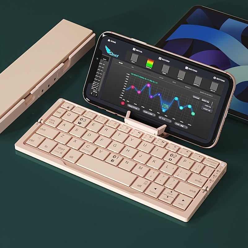 BOW Foldable Wireless BT Keyboard Mute, For Home And Office Use, Portable, Mobile Charging Keypad, With Mobile Phone And Tablet Holder, Capable Of Connecting Three Devices Simultaneously, Applicable To Android/Windows/iOS Mob