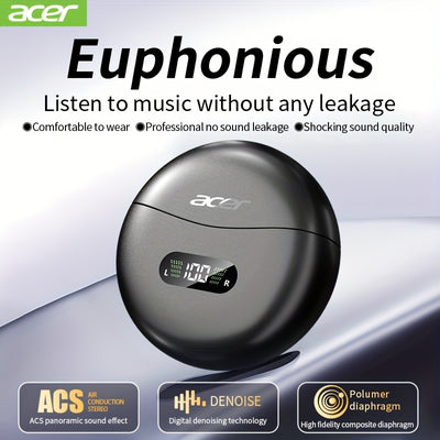 [Acer official genuine]TWS wireless headset, with fashionable lightweight touch design, adaptable sports running scene, support bass stereo and call noise reduction, with low latency gaming mode, HIFI sound. Super long standb