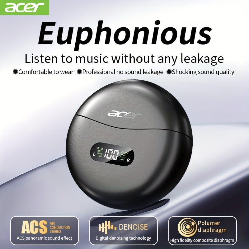 [Acer official genuine]TWS wireless headset, with fashionable lightweight touch design, adaptable sports running scene, support bass stereo and call noise reduction, with low latency gaming mode, HIFI sound. Super long standb