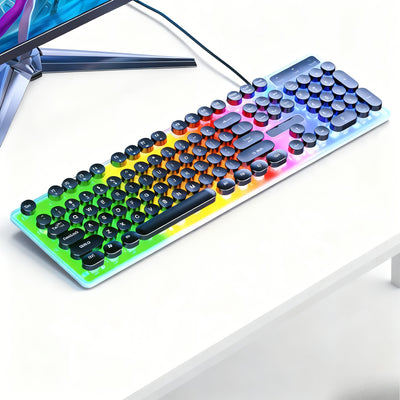 104-Key Full-Size Mechanical Gaming Keyboard with RGB Backlighting, Mechanical Keys & Multi-Function Knob - Heavy-Duty All-Metal Construction, Punk Retro Design For Gaming, Office, Programming - Wired Usb Gaming Keyboard