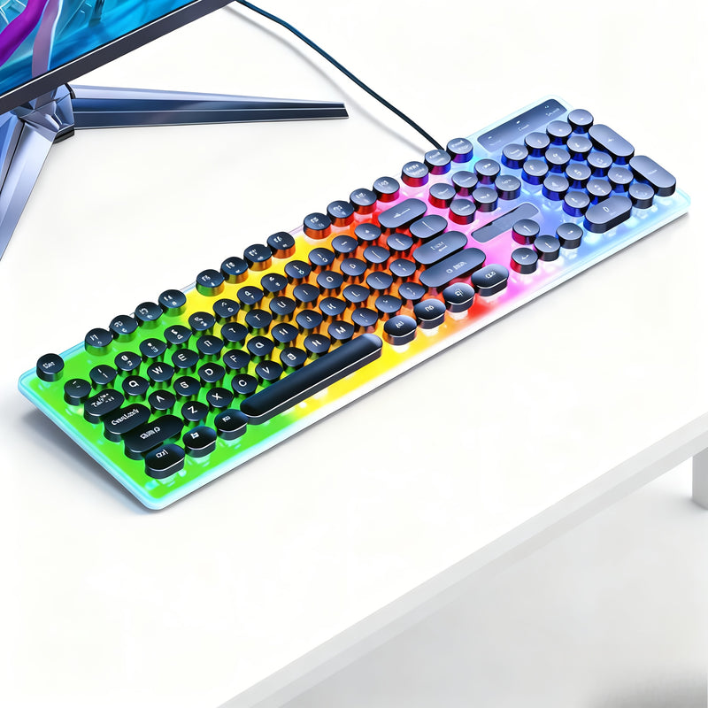 104-Key Full-Size Mechanical Gaming Keyboard with RGB Backlighting, Mechanical Keys & Multi-Function Knob - Heavy-Duty All-Metal Construction, Punk Retro Design For Gaming, Office, Programming - Wired Usb Gaming Keyboard