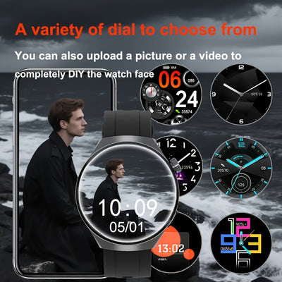 Men's Outdoor Sports Smartwatch - Wireless Calling, Full Touch HD Screen, Multiple Sport Modes, Step and Calorie Counter, USB Rechargeable Silicone Strap - Ideal Gift for Him, Communication Device | Round Face Watch with Wall