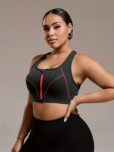 3pcs Women's Plus Size High Support Sports Bras with Front Zipper, Removable Pads - Fashionable Plus Size Casual Sportswear for Women