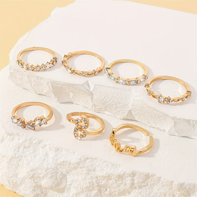 7pcs Creative Fashion Romantic Love Letter LOVER Stackable Ring Set for Girls, Versatile Everyday Date Gift Index Finger Rings