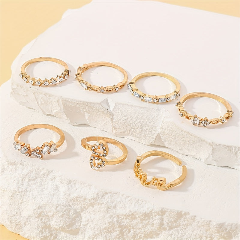 7pcs Creative Fashion Romantic Love Letter LOVER Stackable Ring Set for Girls, Versatile Everyday Date Gift Index Finger Rings