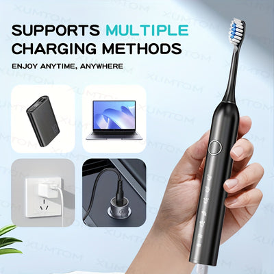 Adult Sonic Electric Toothbrush 8 Brush Head Set, Includes Storage Box + Toothbrush Holder, 6 Cleaning Modes, Smart Timer, Suitable for Sensitive Gums, Travel Outdoor, Life, USB Charging, 2025 Christmas Gift, New Year, Valent