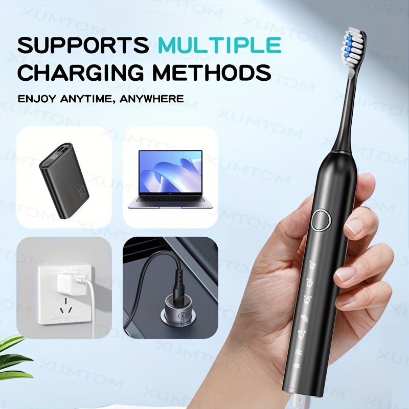 Adult Sonic Electric Toothbrush 8 Brush Head Set, Includes Storage Box + Toothbrush Holder, 6 Cleaning Modes, Smart Timer, Suitable for Sensitive Gums, Travel Outdoor, Life, USB Charging, 2025 Christmas Gift, New Year, Valent