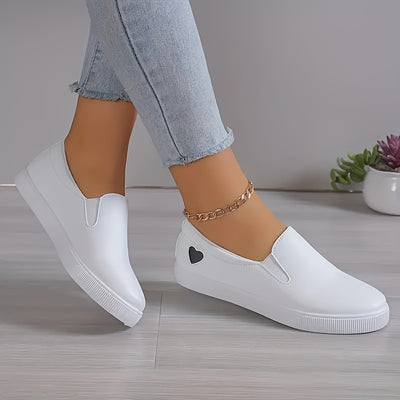Women's Heart Pattern Flat Shoes, Casual Slip On Outdoor Shoes, Lightweight Low Top Shoes