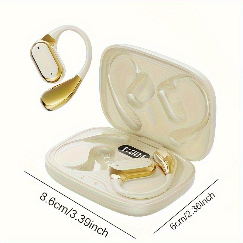 Open Ear Clip Headphones Wireless Non-In-Ear Hanging Sports Headphones for Running, Cycling and Car Use E-Sports Gaming Music Headphones with Long Standby Time Large Capacity Charging Case Smart Digital Display