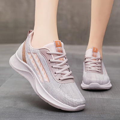 Women's Breathable Mesh Running Shoes, Lightweight Low-Top Casual Sports Sneakers with Lace-Up Closure, Fabric Upper and PU Sole