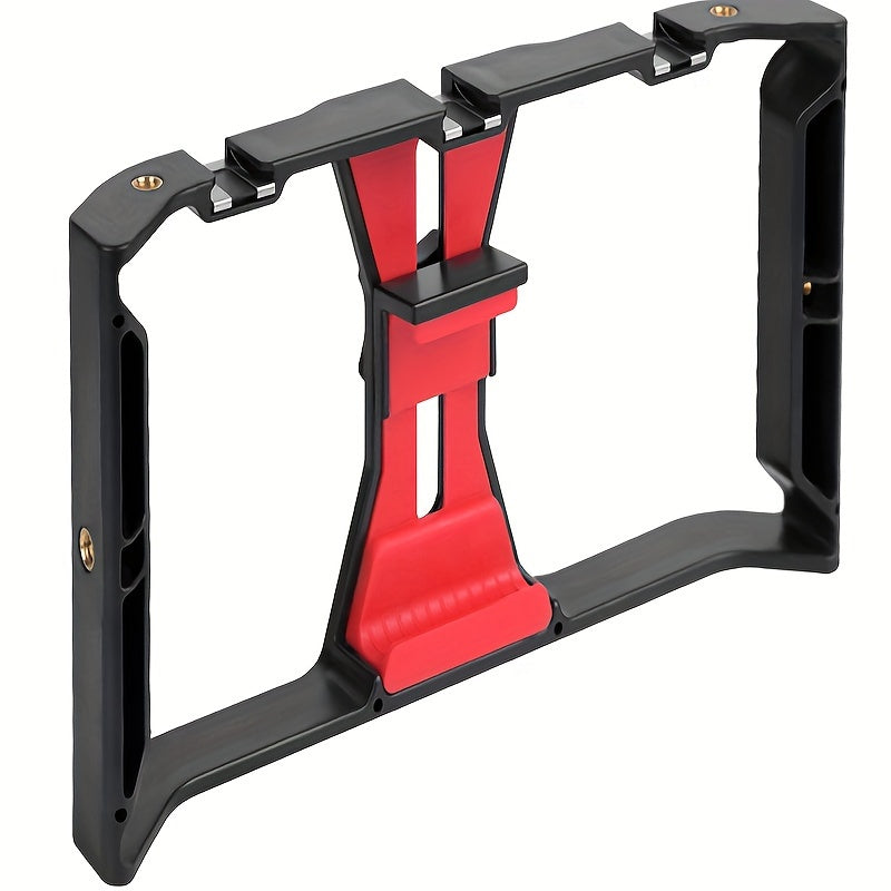 1pc Handheld Phone Stabilizer with Rotating Gimbal, Smartphone Micro Stand and Fill Light for Live Streaming/Photography Recording. Features Three Cold Shoe Mounts & Multiple 1/&