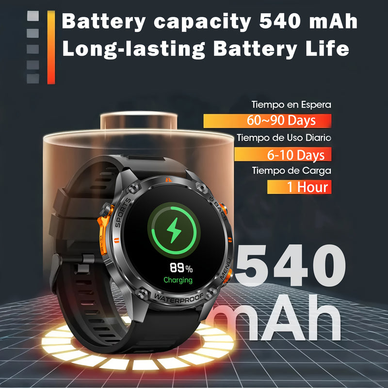 New high-precision GPS smart watch, 1.46-inch HD display, 540mAh battery/super long battery life, sports track display, more than 100 sports modes, 5ATM High Quality, compass, altimeter, all-zinc alloy body suitable for outdo