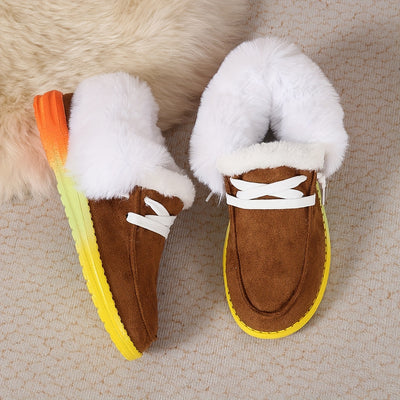 Women's Plush Lined Flat Shoes, Winter Warm & Cozy Low Top Slip On Shoes, Thermal Outdoor Shoes