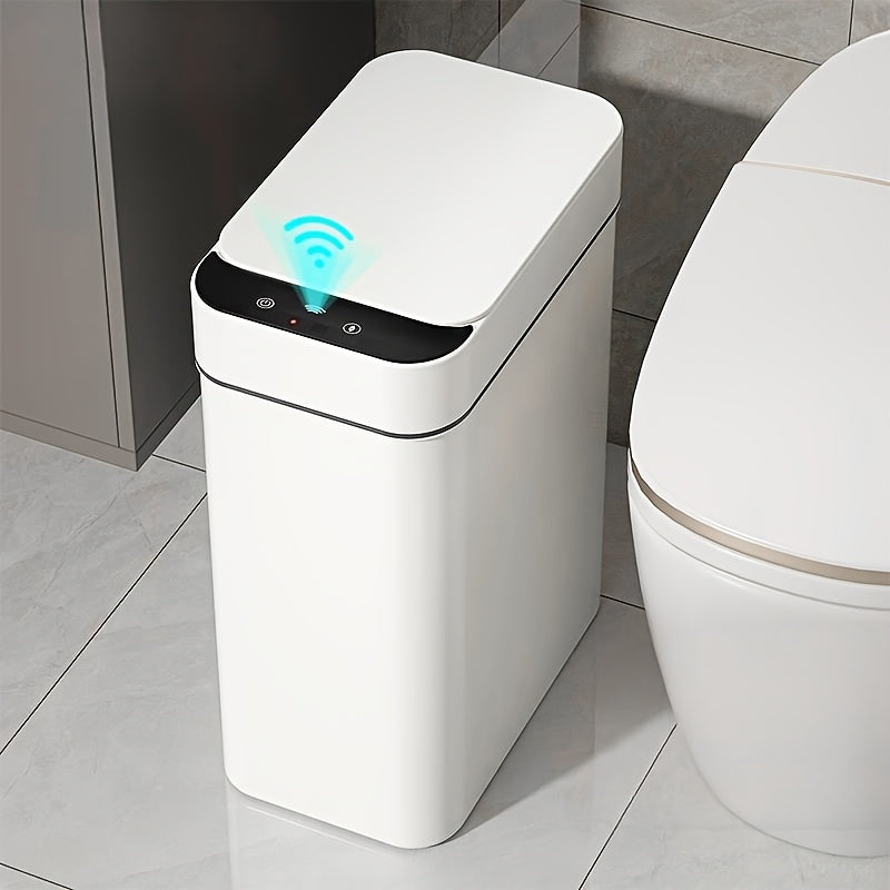 White Kitchen Bathroom Trash Can 11L with Lid, Touchless Automatic Motion Sensor 1pc & 2pcs Small Trash Can, Smart Electric Slim Trash Can, Suitable for Bedroom or Office, Smart Touchless Motion Sensor Trash Can with Lid, Ele