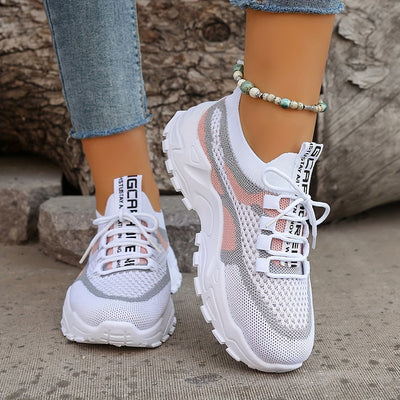 Women's Colorblock Knitted Sneakers, Stylish Breathable Low Top Running Trainers, Comfy Outdoor Sports Shoes