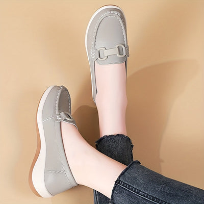 Women'S Breathable Low-Top Thick Sole Loafers - Casual Slip-On Outdoor Shoes with Round Toe, Synthetic Upper & Inner, TPR Sole, All-Season Comfort