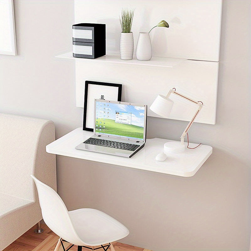 Space-Saving White Wooden Wall-Mounted Folding Desk - Adjustable & Foldable Computer Monitor and Laptop Stand with Cork Material, Ideal for Home & Office Organization, Perfect for Kitchen, Dorms