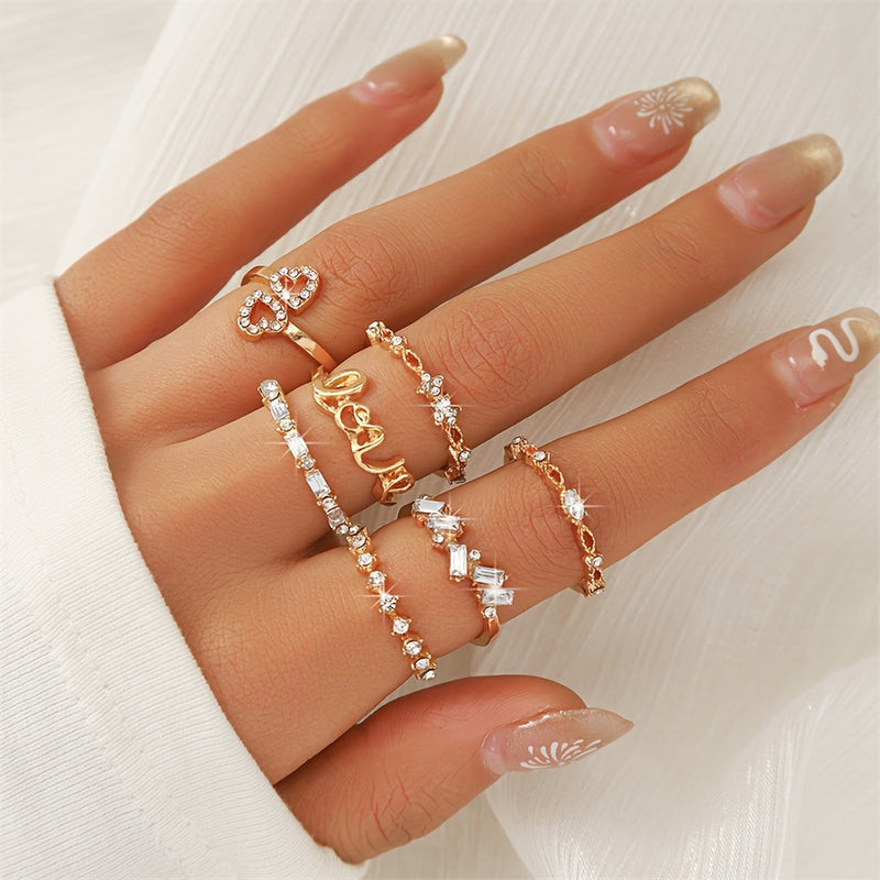 7pcs Creative Fashion Romantic Love Letter LOVER Stackable Ring Set for Girls, Versatile Everyday Date Gift Index Finger Rings