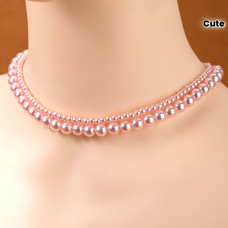 One Piece Double Layer Pink Pearl Necklace, Sweet and Cute, Simple Resin Design, All Season Daily Wear, Valentine&