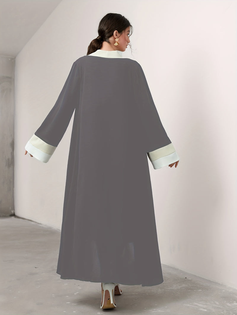 Cozy Comfort, Elegant Black and Cream Long Robe with Ruffle Sleeves - Polyester, Machine Washable, Casual Style for Women - Perfect for Spring/Summer/Fall