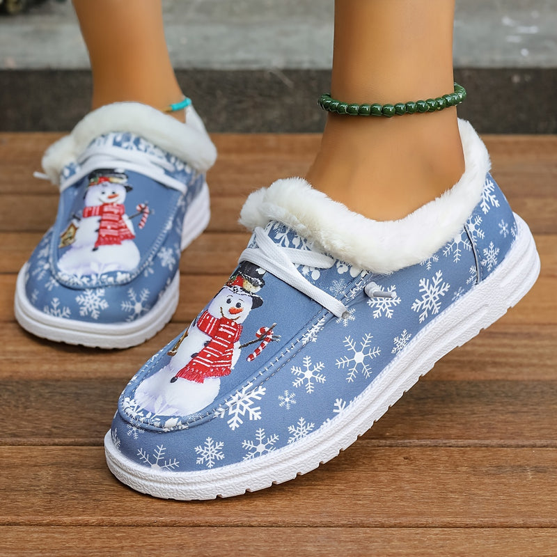 Vibrant Snowman Pattern Canvas Shoes - Lightweight, Low-Top, Plush Lined, Casual Lace-Up Sneakers for Women - Perfect for Outdoor Activities, Christmas Gift Idea, Comfortable and Breathable