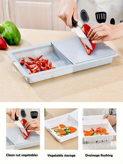 1pc 3-in-1 Integrated Plastic Cutting Board with Built-in Drain Basket & Storage Box - Food-Safe Durable Space-Saving Design for Effortless Food Prep, Washing & Storage - Ideal for Home Cooks & Professional Chefs, Chopping Bo