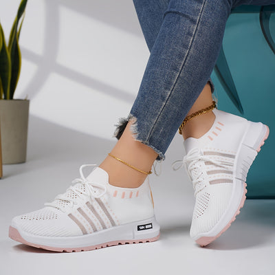 Women's Breathable Flying Woven Platform Sneakers, Casual Lace Up Outdoor Shoes, Comfortable Low Top Sport Shoes